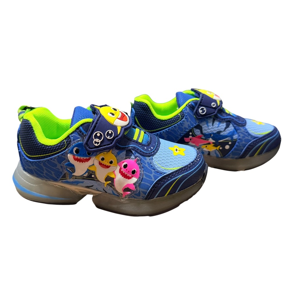 Pinkfong Baby Shark Light Up Sneakers Kids Blue Neon Green Size 8 Toddler